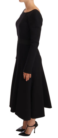 Dolce & Gabbana Black Wool Stretch Sheath Open Back Women's Dress