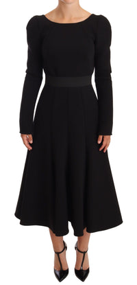 Dolce & Gabbana Black Wool Stretch Sheath Open Back Women's Dress