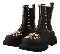 Dolce & Gabbana Black Leather Studded Combat Women's Boots