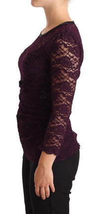Dolce & Gabbana Purple Lace Long Sleeve Top Women's Blouse