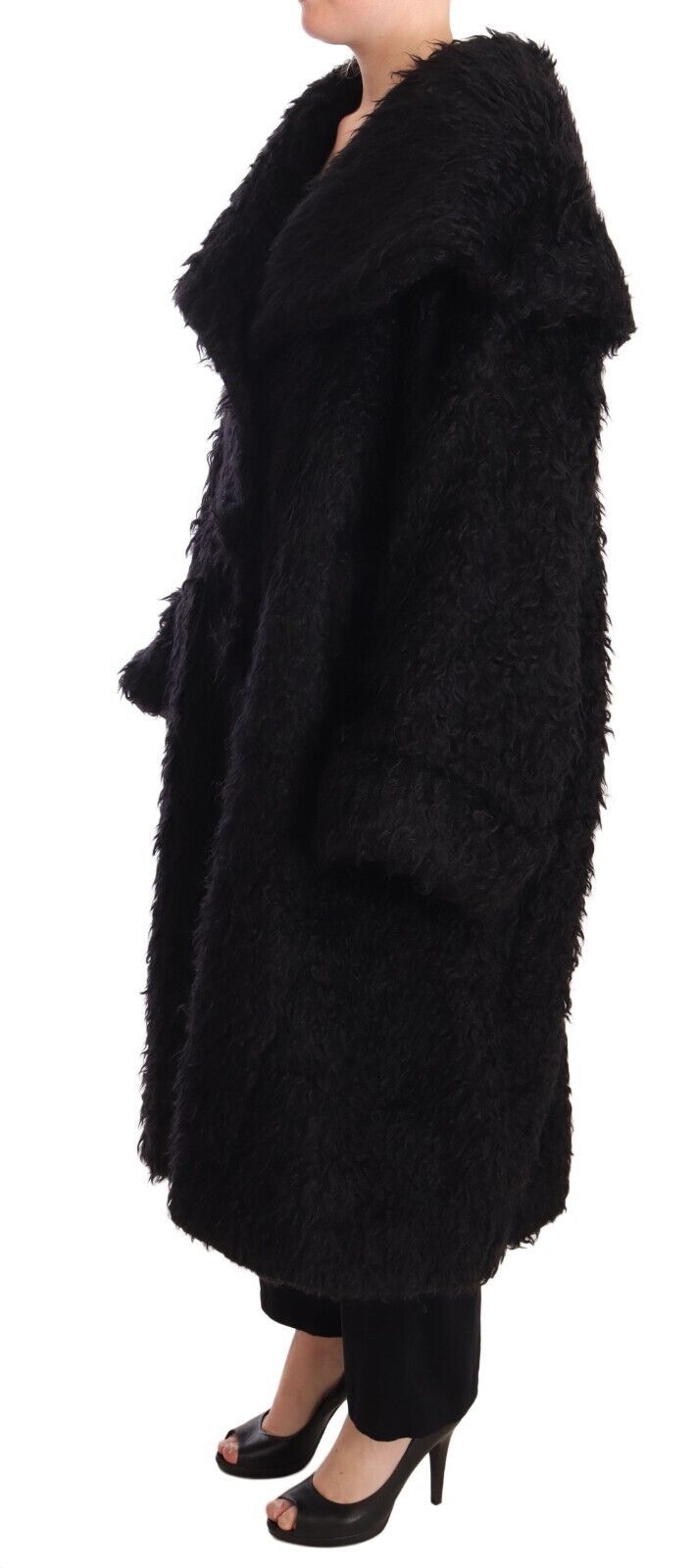 Dolce & Gabbana Dolce & Gabbana Black Mohair Fur Cape Trench Coat Women's Jacket