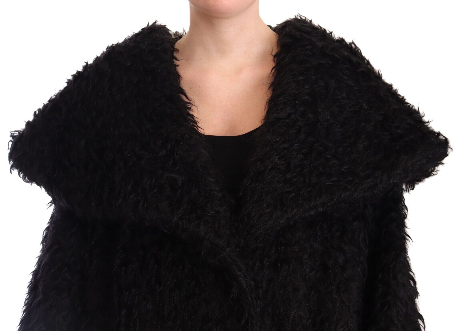 Dolce & Gabbana Dolce & Gabbana Black Mohair Fur Cape Trench Coat Women's Jacket