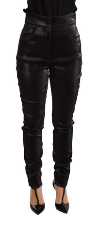 Dolce & Gabbana Black Silver Lurex Thread Cotton Stretch Women's Pants