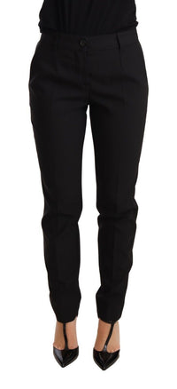 Dolce & Gabbana Black Tapered Women Trouser Virgin Wool Women's Pants