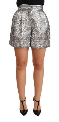 Dolce & Gabbana Silver Floral Brocade High Waist Women's Shorts