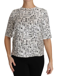 Dolce & Gabbana White Musical Instruments Print Women's Blouse