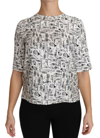 Dolce & Gabbana White Musical Instruments Print Women's Blouse