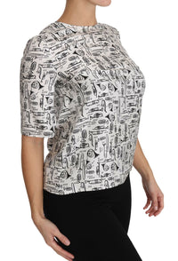 Dolce & Gabbana White Musical Instruments Print Women's Blouse