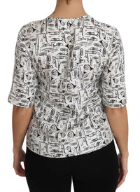 Dolce & Gabbana White Musical Instruments Print Women's Blouse