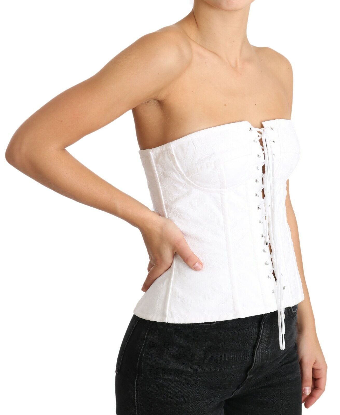 Dolce & Gabbana White PALERMO Bustier Cotton Top Women's Corset