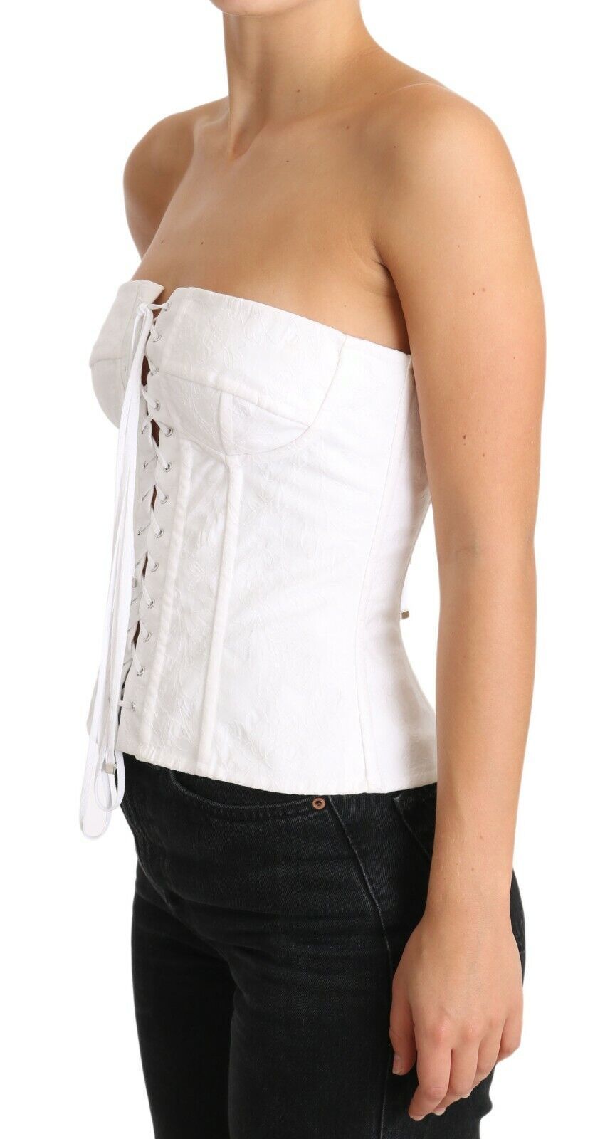 Dolce & Gabbana White PALERMO Bustier Cotton Top Women's Corset