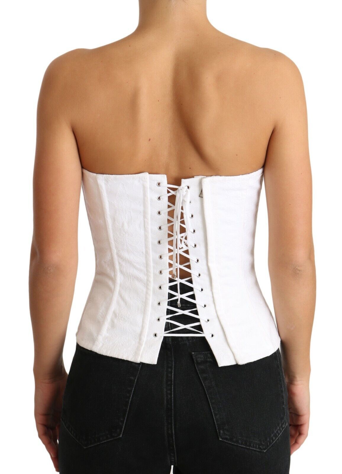 Dolce & Gabbana White PALERMO Bustier Cotton Top Women's Corset