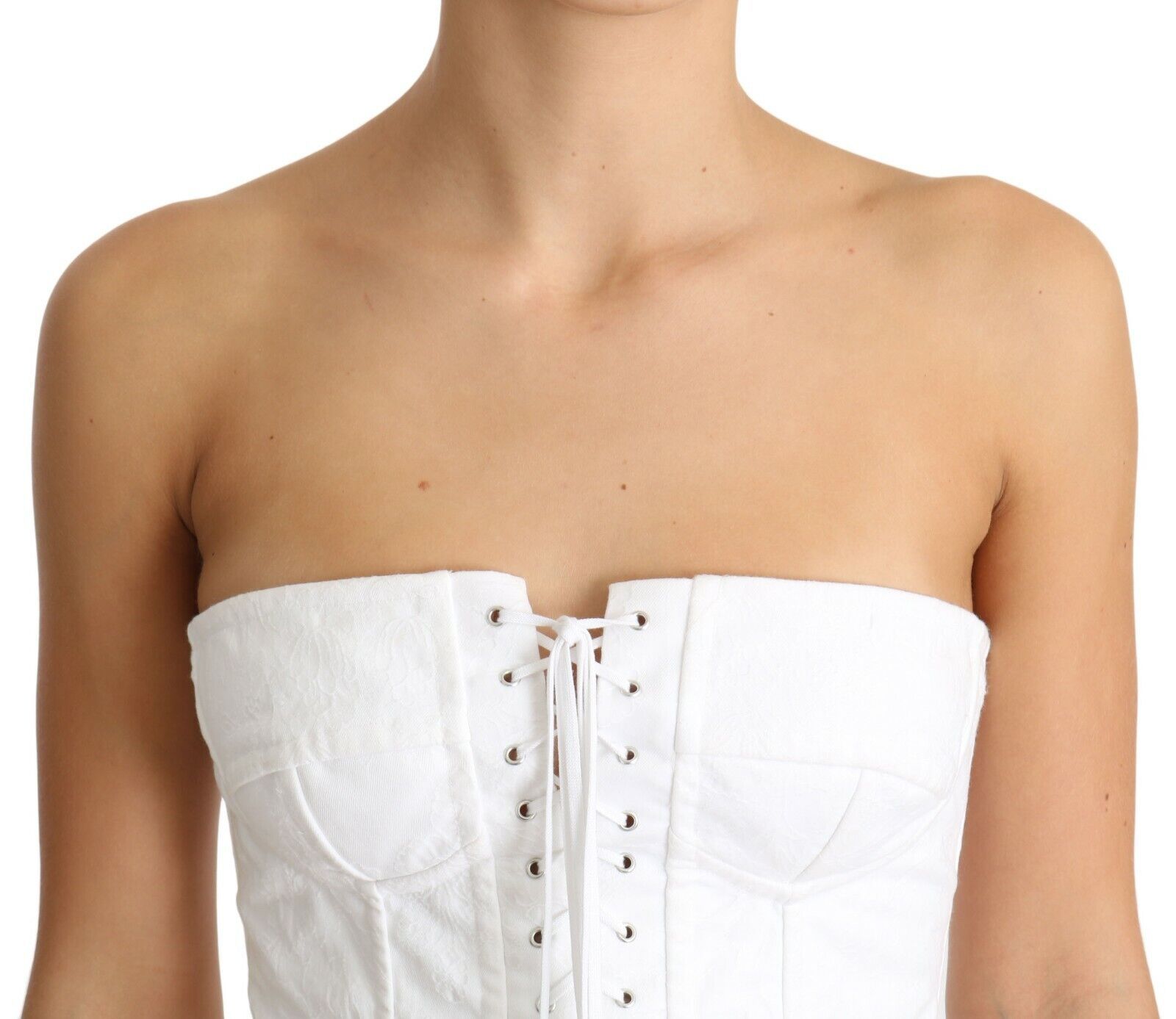Dolce & Gabbana White PALERMO Bustier Cotton Top Women's Corset