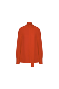 Valentino Garavani Valentino Tie-Neck Silk Georgette Blouse Off Orange 4B3Ab3Y31Mh_Ofi