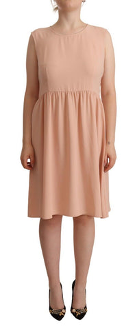 Twinset Beige Polyester Sleeveless Shift Knee Length Women's Dress