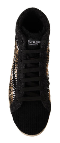 Dolce & Gabbana Beige Brown Wool Cotton High Top Men's Sneakers