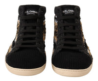 Dolce & Gabbana Beige Brown Wool Cotton High Top Men's Sneakers