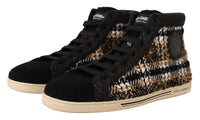 Dolce & Gabbana Beige Brown Wool Cotton High Top Men's Sneakers