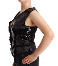 Dolce & Gabbana Dolce & Gabbana Black Sequin V-Neck Sleeveless Vest Tank Women's Top