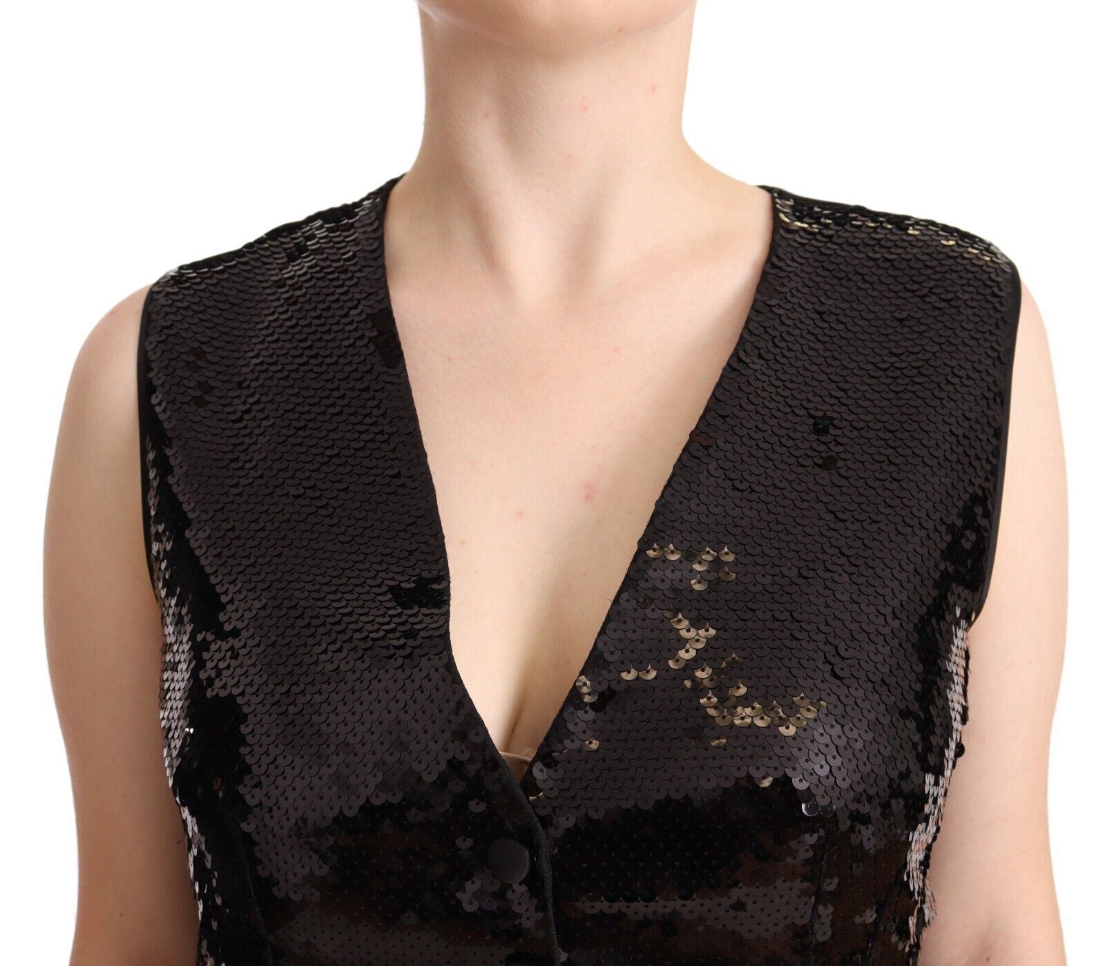 Dolce & Gabbana Dolce & Gabbana Black Sequin V-Neck Sleeveless Vest Tank Women's Top