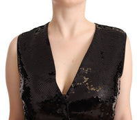 Dolce & Gabbana Dolce & Gabbana Black Sequin V-Neck Sleeveless Vest Tank Women's Top