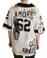 Dolce & Gabbana White Cotton Crystal Charms Amore Women's Shirt