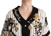 Dolce & Gabbana White Cotton Crystal Charms Amore Women's Shirt