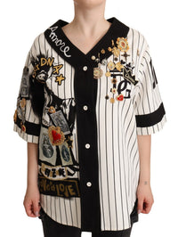 Dolce & Gabbana White Cotton Crystal Charms Amore Women's Shirt