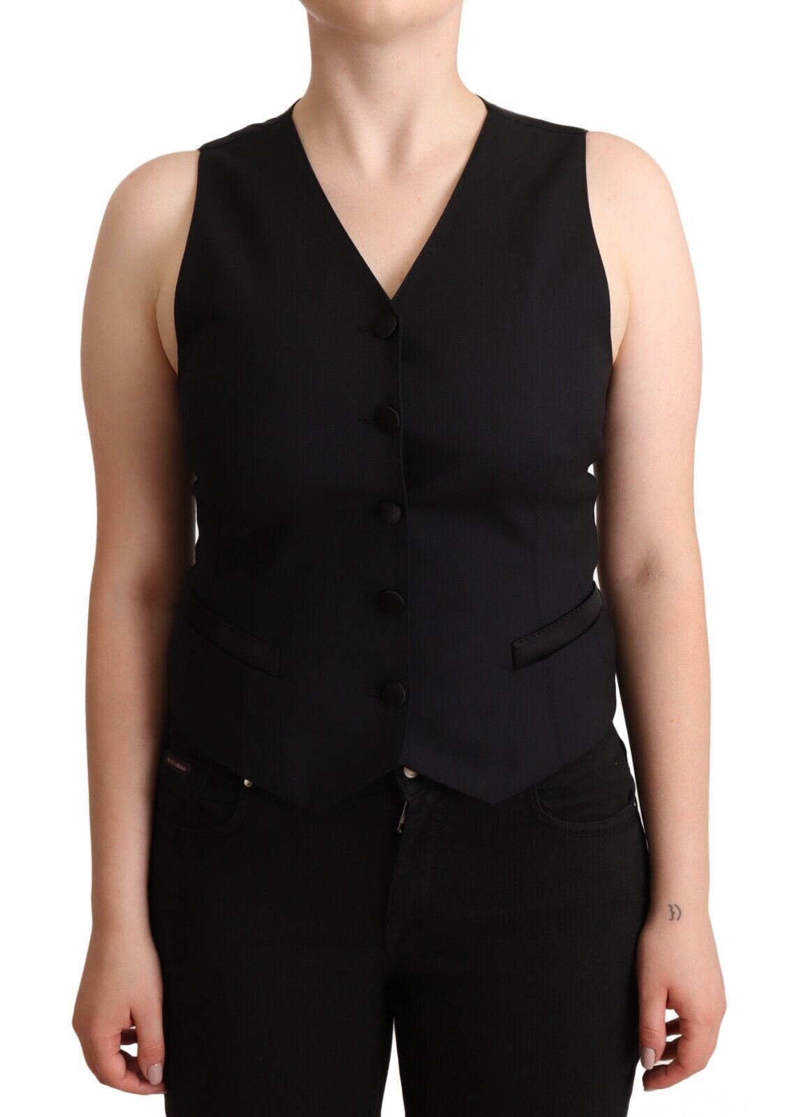 Dolce & Gabbana Dolce & Gabbana Black Button Down Sleeveless Viscose Vest Women's Top