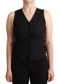 Dolce & Gabbana Dolce & Gabbana Black Button Down Sleeveless Viscose Vest Women's Top
