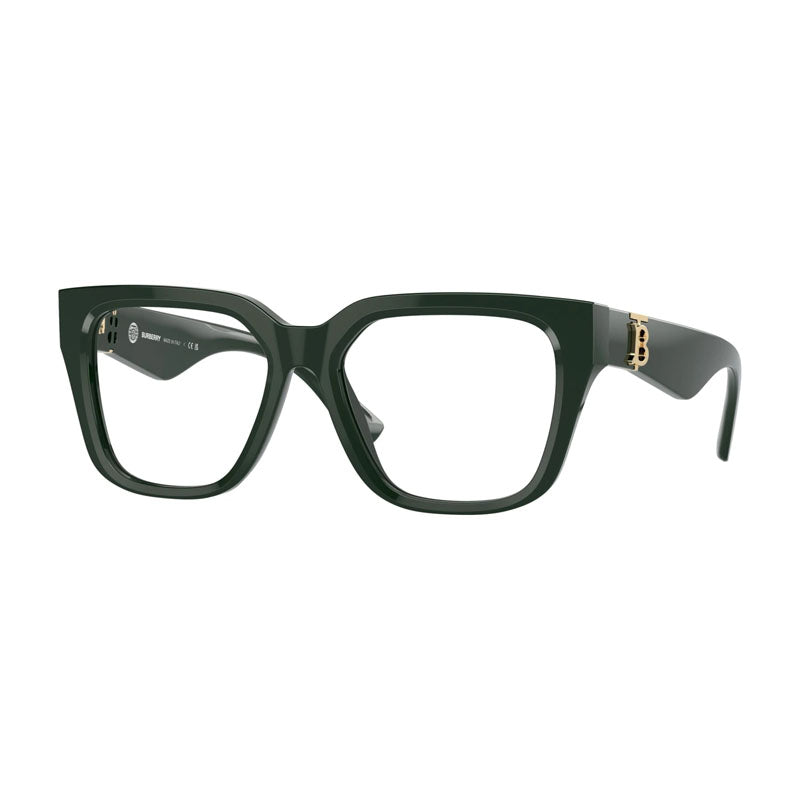 Burberry Eyeglasses Square Full Rim, Green Frame and Clear Demo Lenses Lens BE24034038