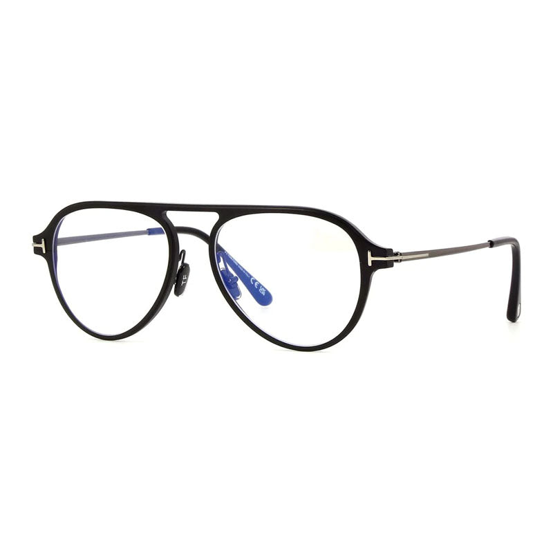 Tom Ford Eyeglasses Aviator Full Rim, Black Frame and Clear/Blue-Light Block Lenses Lens FT5972-B005