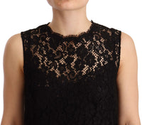 Dolce & Gabbana Black Floral Lace Sheath Sleeveless Mini Women's Dress