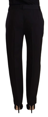 Dolce & Gabbana Black Mid Waist Skinny Trouser Wool Women's Pants