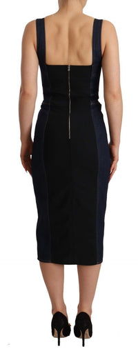 Dolce & Gabbana Dark Blue Cotton Denim Sheath Midi Women's Dress