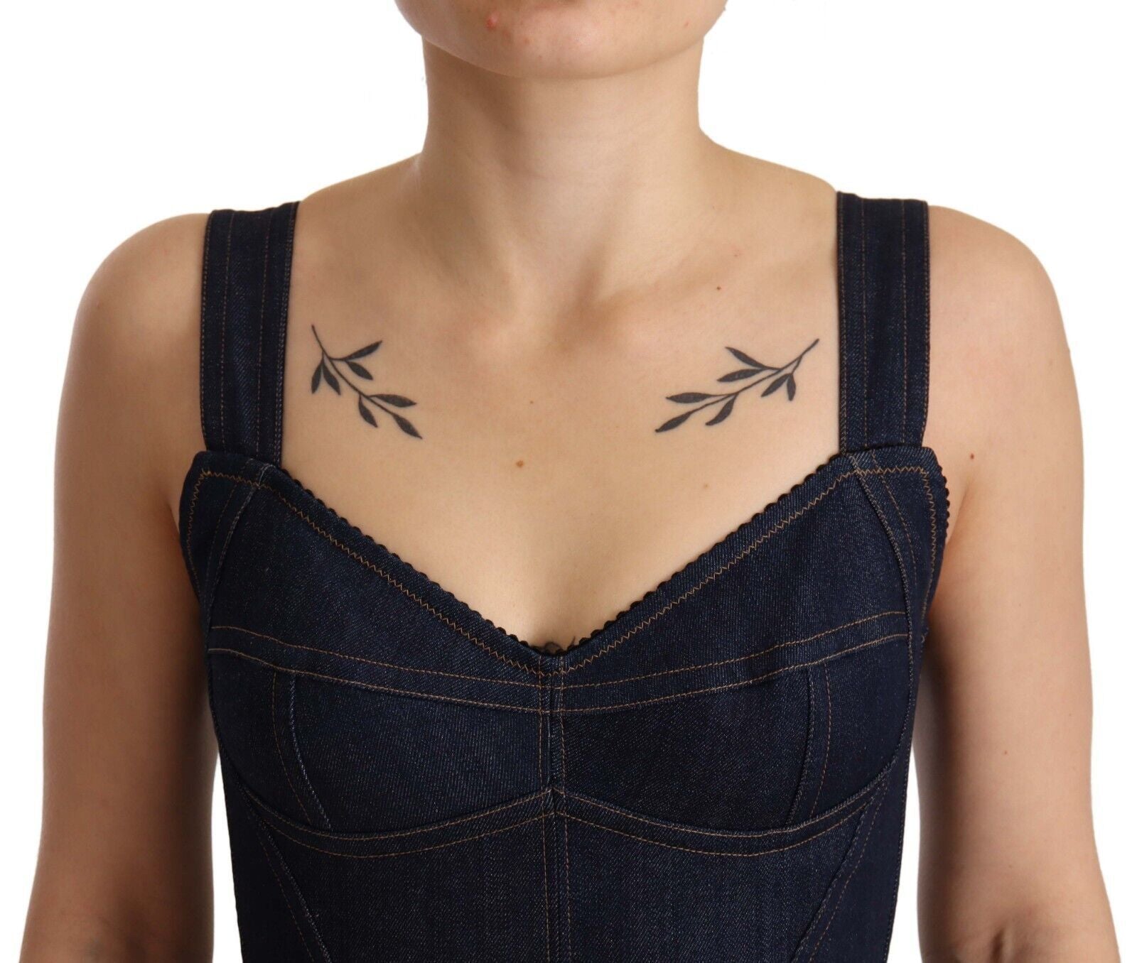 Dolce & Gabbana Dark Blue Cotton Denim Sheath Midi Women's Dress