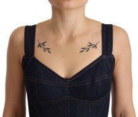 Dolce & Gabbana Dark Blue Cotton Denim Sheath Midi Women's Dress