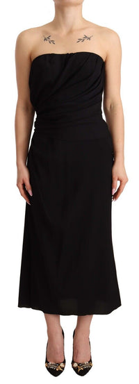 Dolce & Gabbana Black Silk Stretch Strapless Sheath Midi Women's Dress