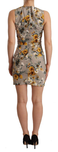 Dolce & Gabbana Gray Silk Stretch Floral Sheath Mini Women's Dress