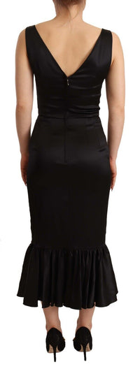 Dolce & Gabbana Black Silk Stretch Sheath Mermaid Midi Women's Dress