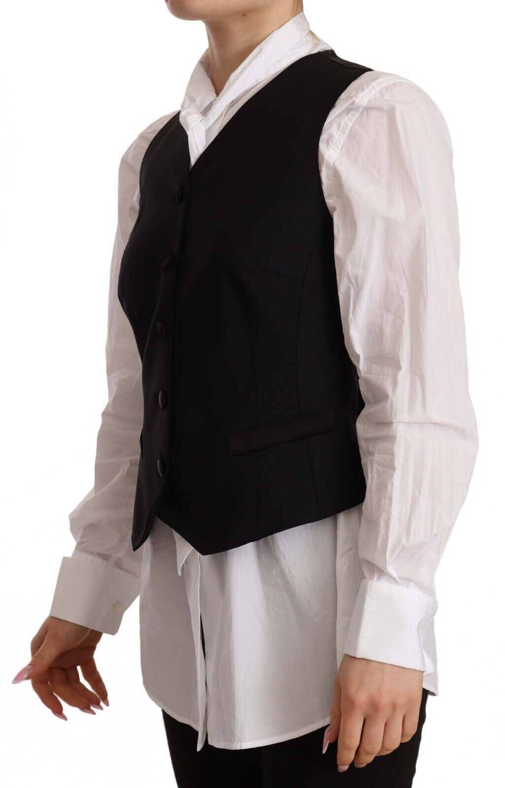 Dolce & Gabbana Dolce & Gabbana Black Button Down Sleeveless Vest Viscose Women's Top