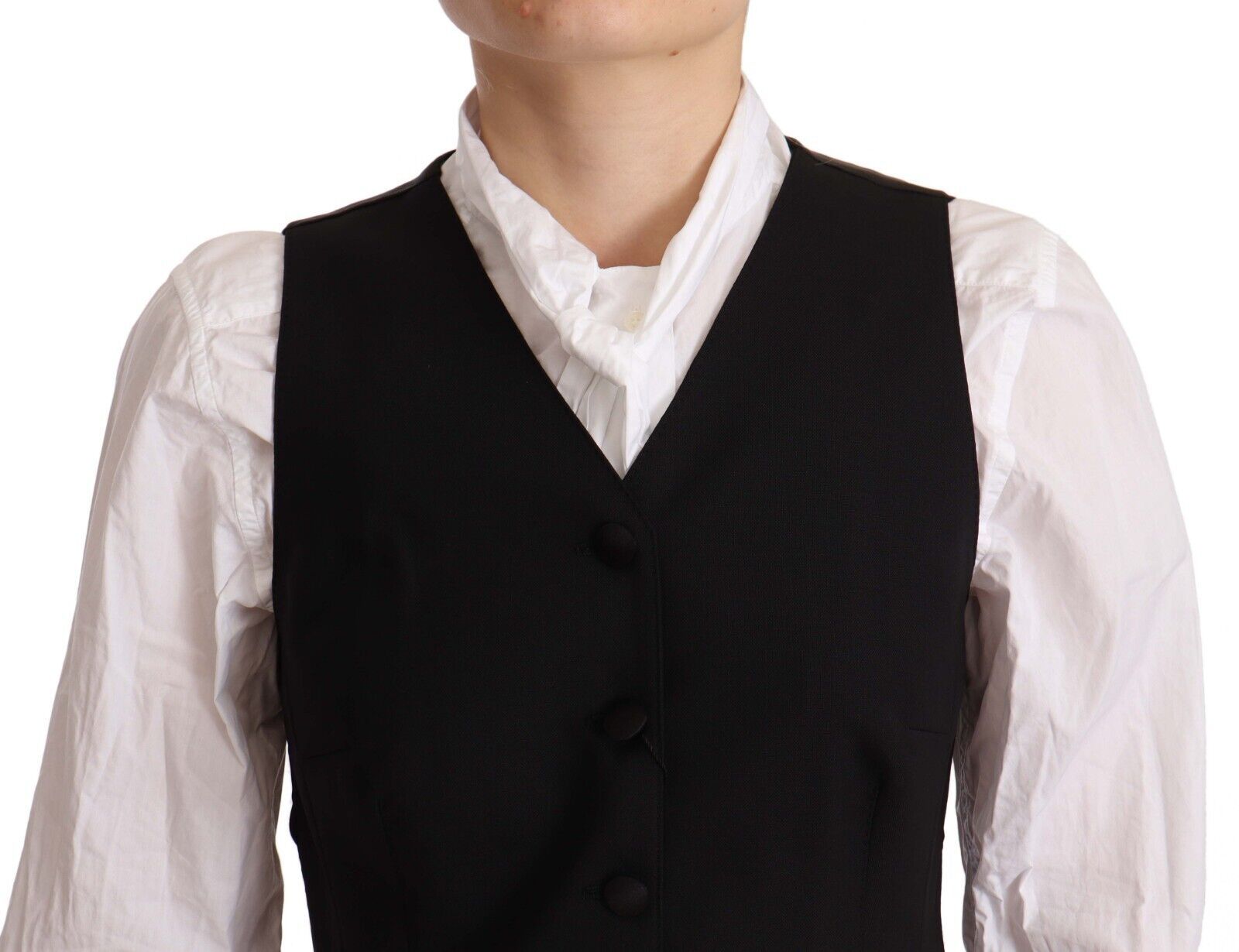 Dolce & Gabbana Dolce & Gabbana Black Button Down Sleeveless Vest Viscose Women's Top