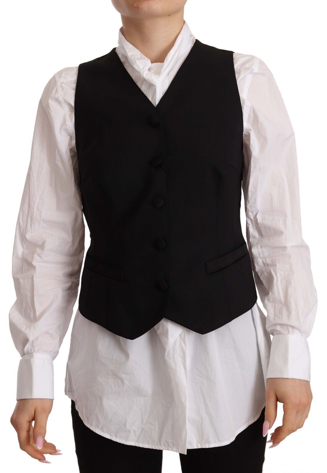 Dolce & Gabbana Dolce & Gabbana Black Button Down Sleeveless Vest Viscose Women's Top