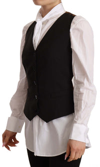 Dolce & Gabbana Dolce & Gabbana Black Button Down Sleeveless Vest Polyester Women's Top
