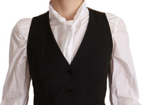 Dolce & Gabbana Dolce & Gabbana Black Button Down Sleeveless Vest Polyester Women's Top