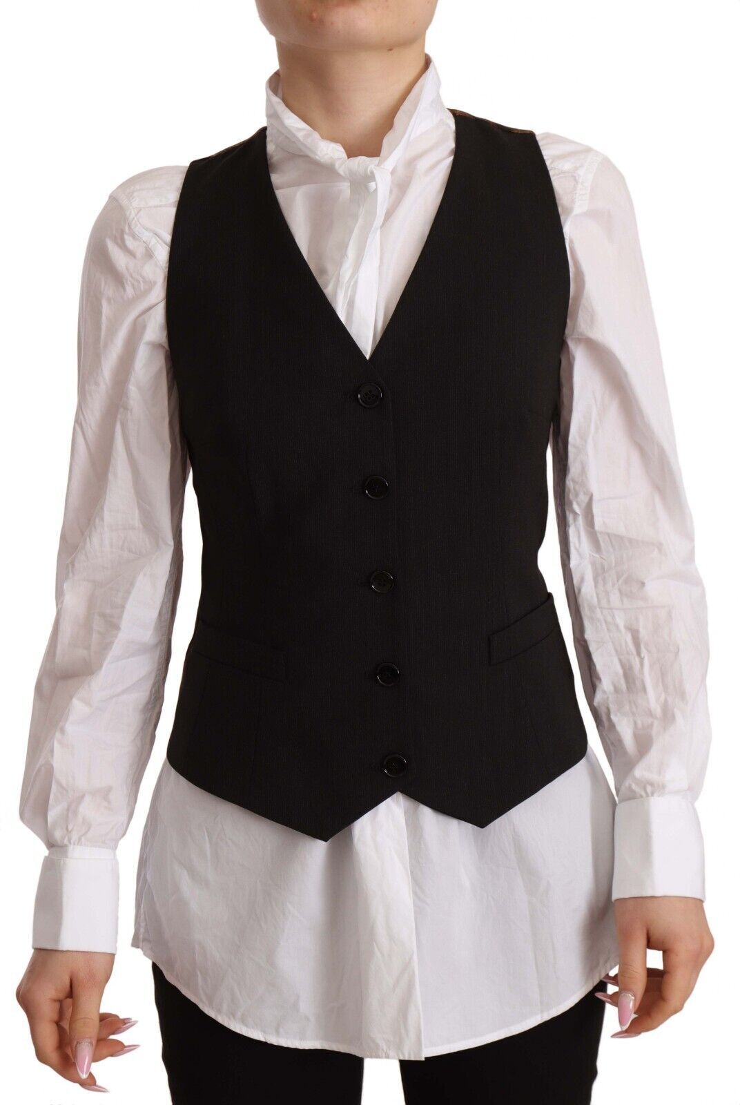 Dolce & Gabbana Dolce & Gabbana Black Button Down Sleeveless Vest Polyester Women's Top