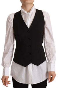 Dolce & Gabbana Dolce & Gabbana Black Button Down Sleeveless Vest Polyester Women's Top