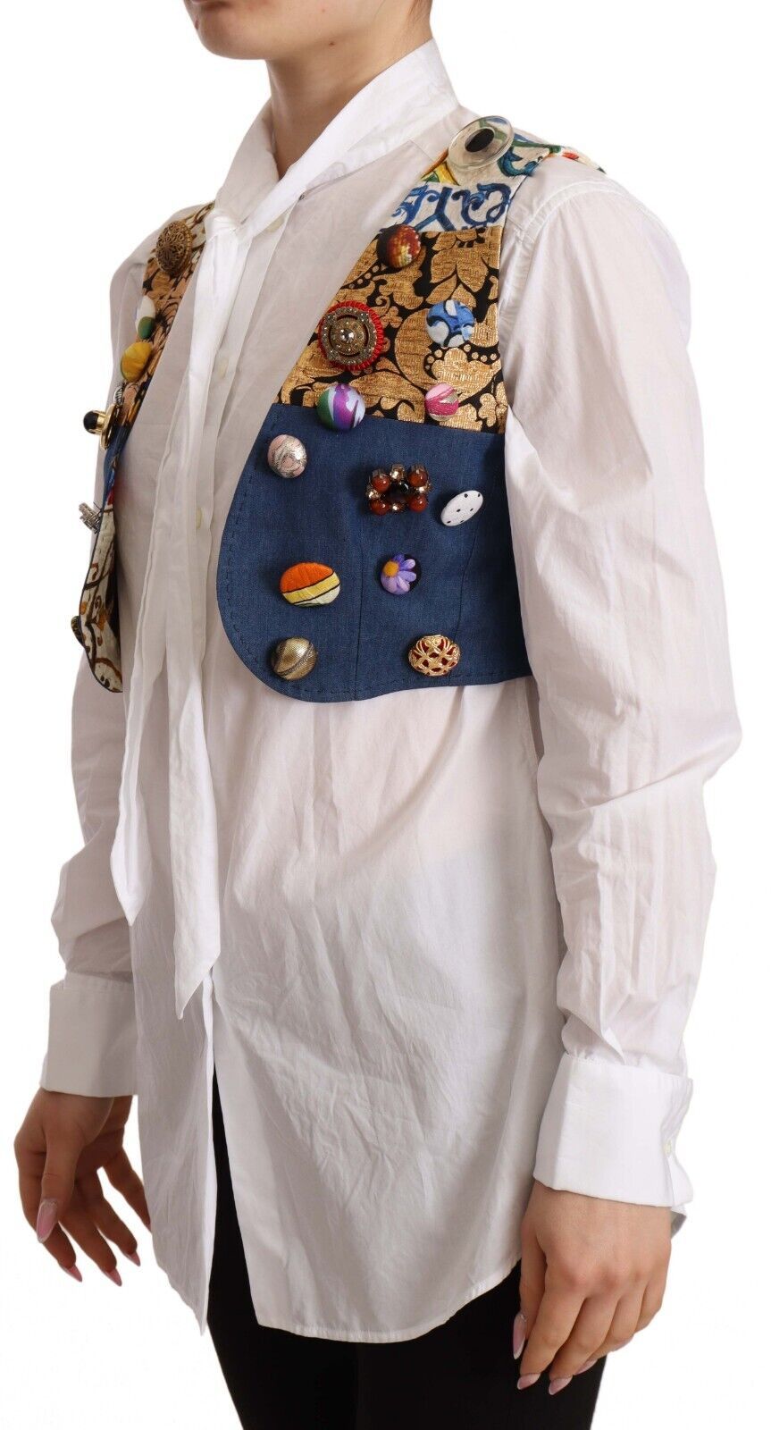 Dolce & Gabbana Dolce & Gabbana Multicolor Embellished Waist Coat Cotton Women's Top