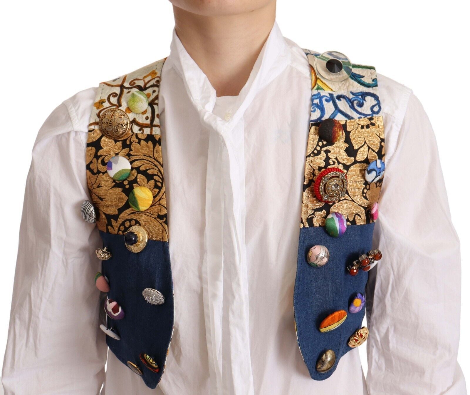 Dolce & Gabbana Dolce & Gabbana Multicolor Embellished Waist Coat Cotton Women's Top