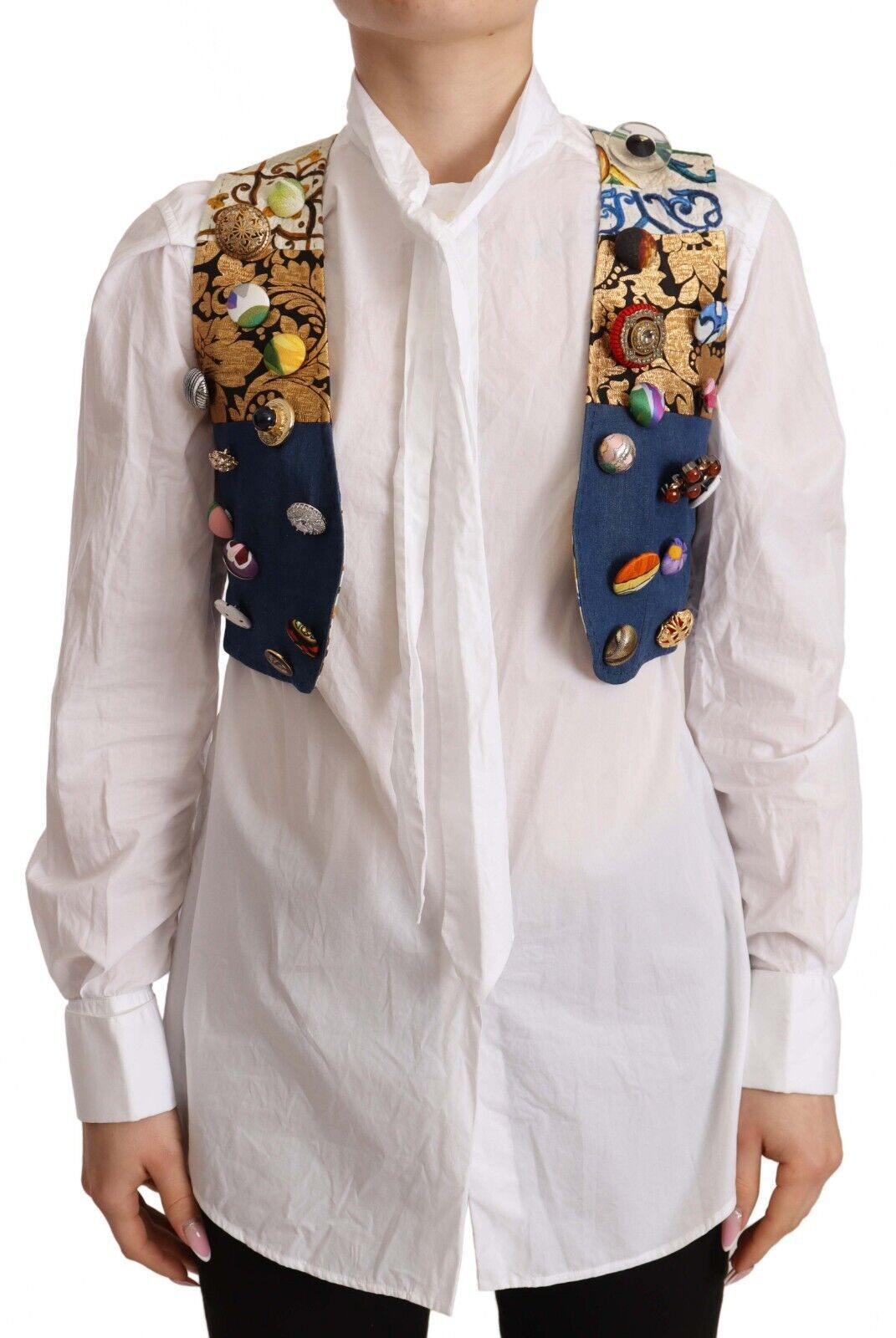 Dolce & Gabbana Dolce & Gabbana Multicolor Embellished Waist Coat Cotton Women's Top